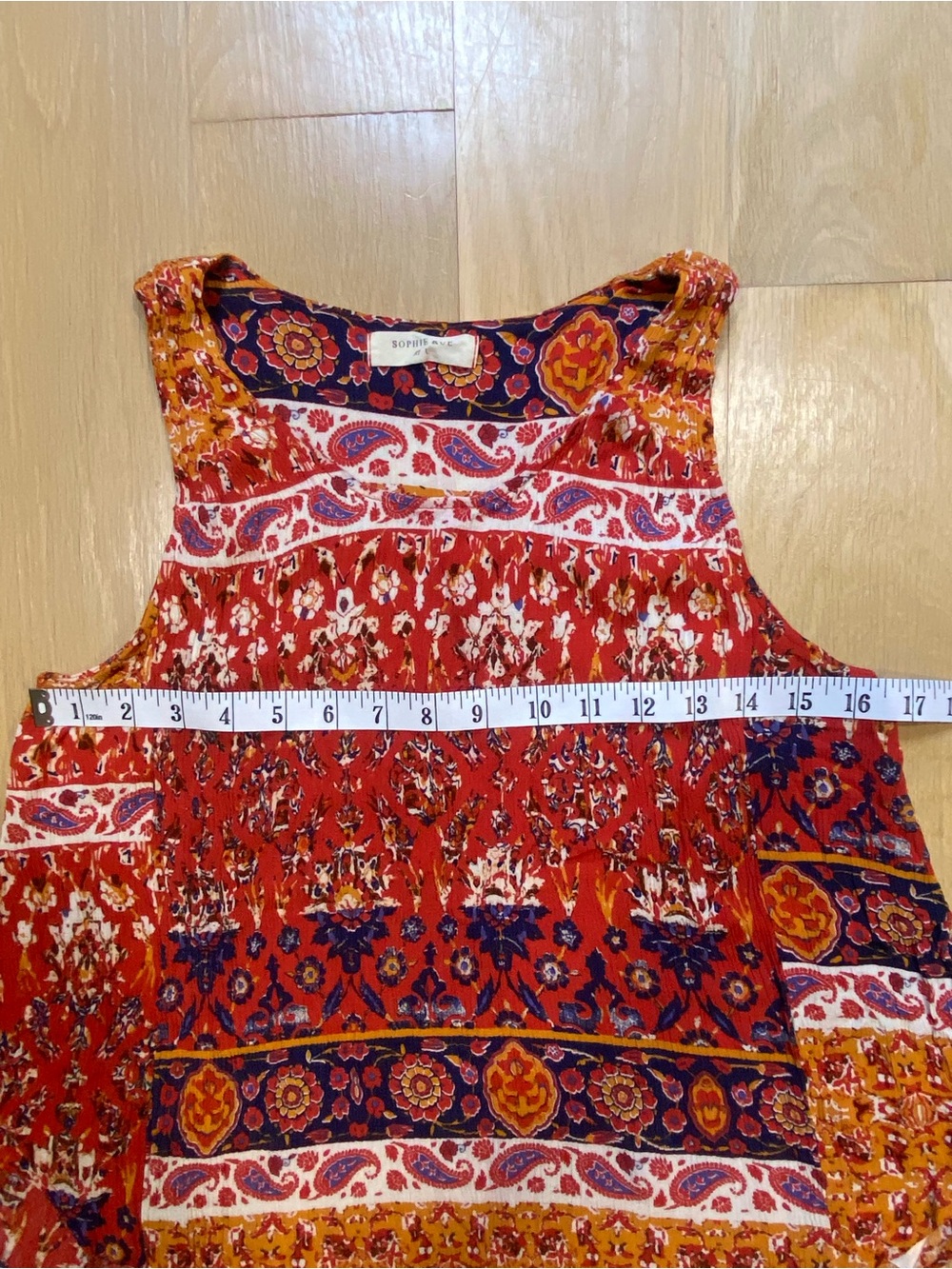 Sophie Rue High Neck Paisley Patchwork High Low Boho Tank Top Red Gold Large - Picture 5 of 7
